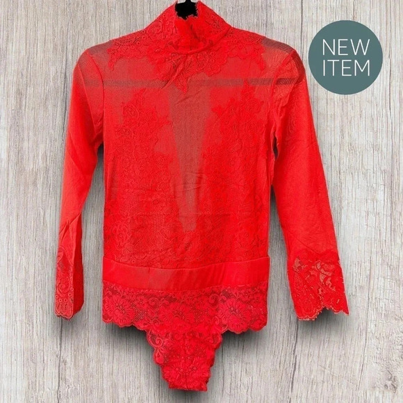 Free People / Revolve x Take HAH Bow Bodysuit Blood Orange  REVERSIBLE MED - Picture 3 of 12